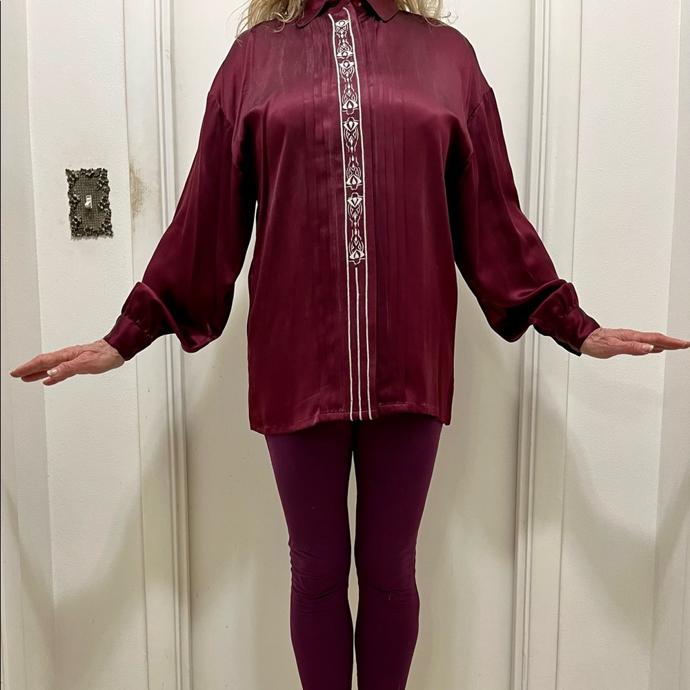 100% Silk Blouse in Burgundy, by Gary Fabricant